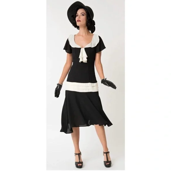 Unique Vintage Black and Cream High Low Dress NWOT - Picture 4 of 7